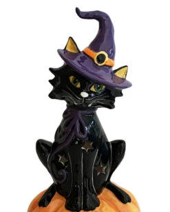 Karneval Universe -Karneval Universe hexenkatze auf kuerbis keramik teelichthalter halloween wohnaccessoires und homeware witch cat on pumpkin cearmic candle house 54636