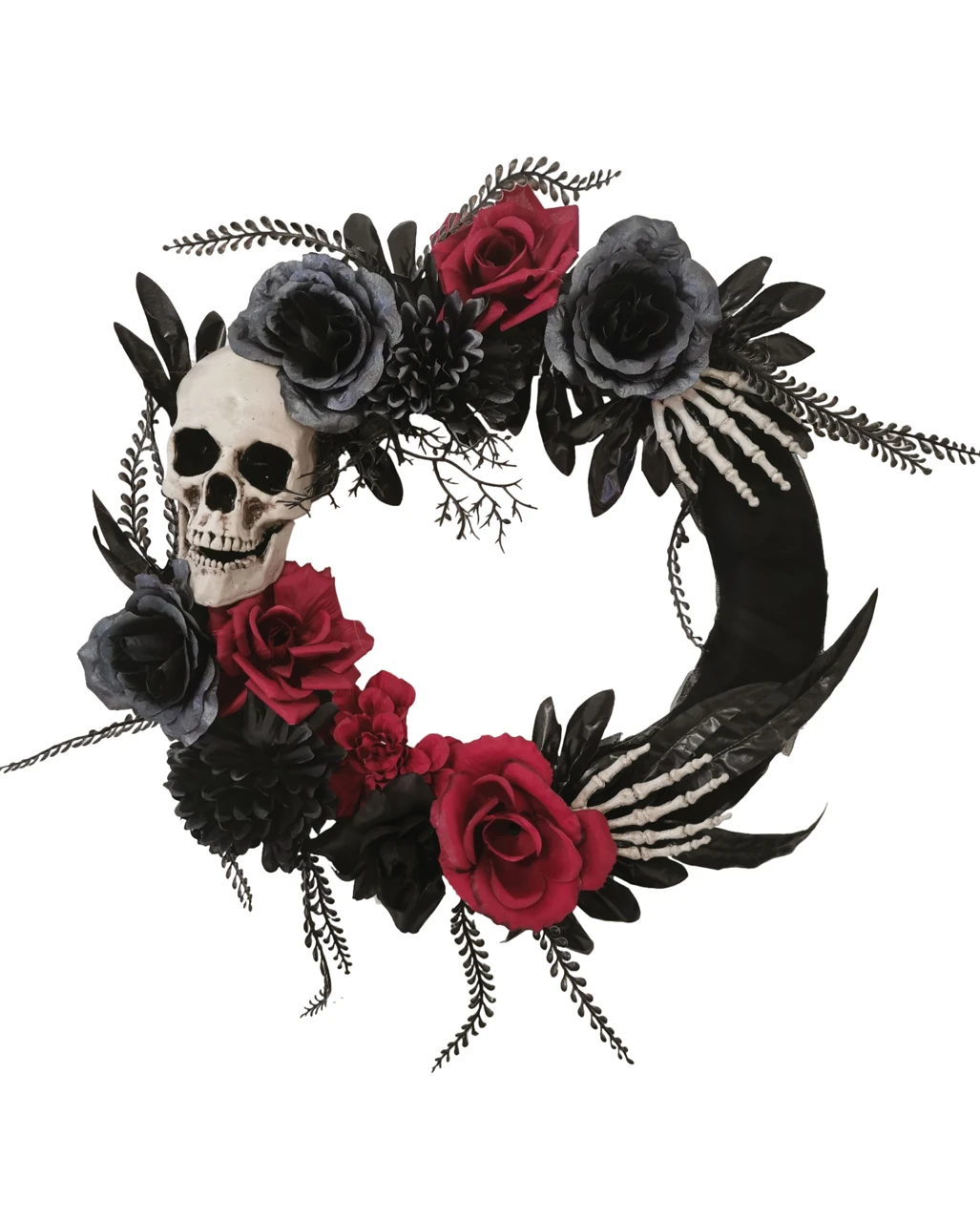 Gothic Türkranz Mit Blüten, Totenkopf & Skeletthänden 1 Gothic Türkranz Mit Blüten, Totenkopf & Skeletthänden